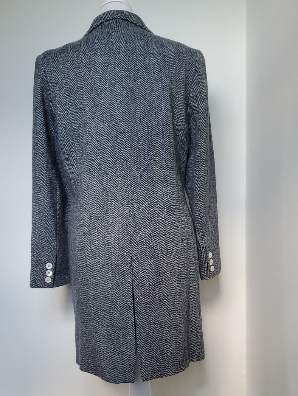 EUC Vintage Harris Tweed 100% Wool Car Coat In Blue/Gray Sz 10 US/ 14 UK - Picture 5 of 12